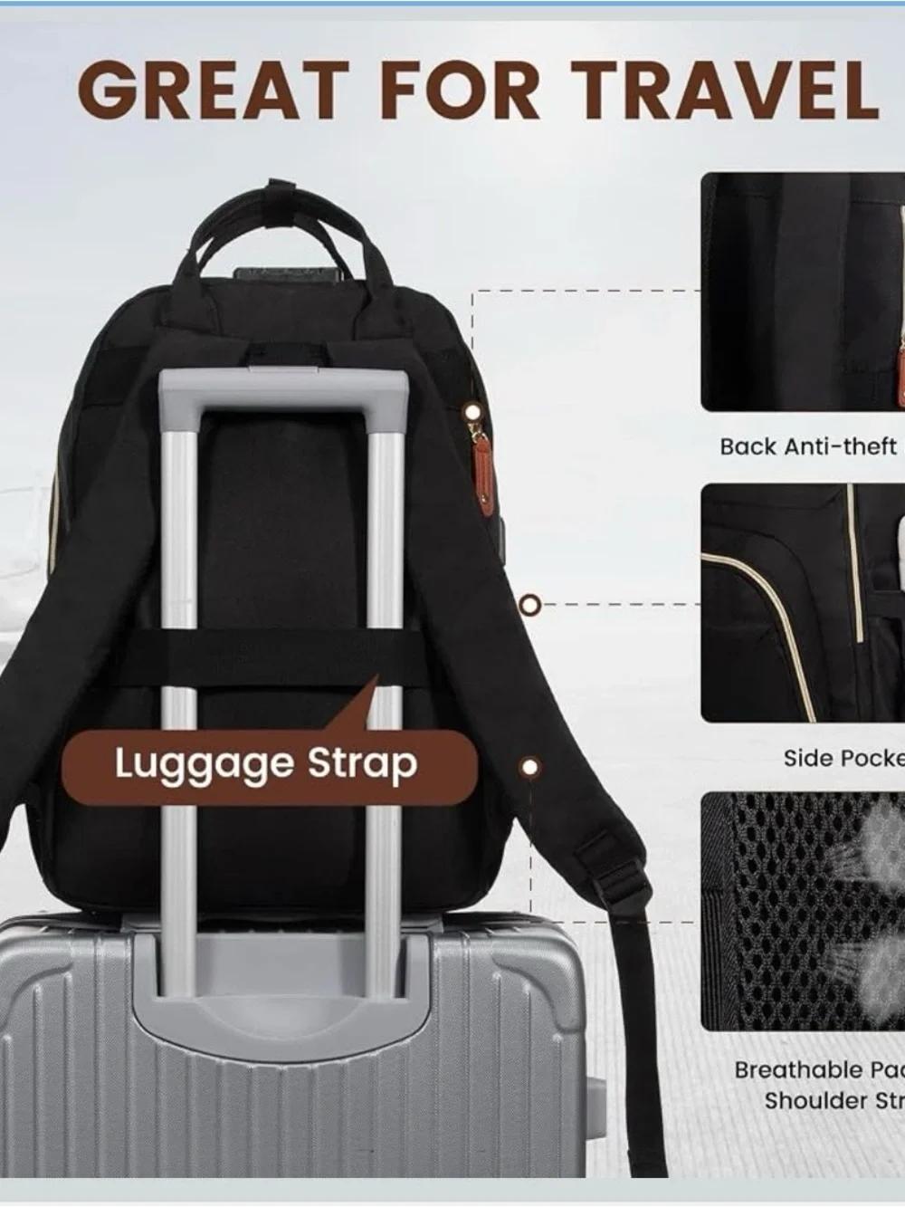 Black with gold accent Backpack - Compact Everyday Bag